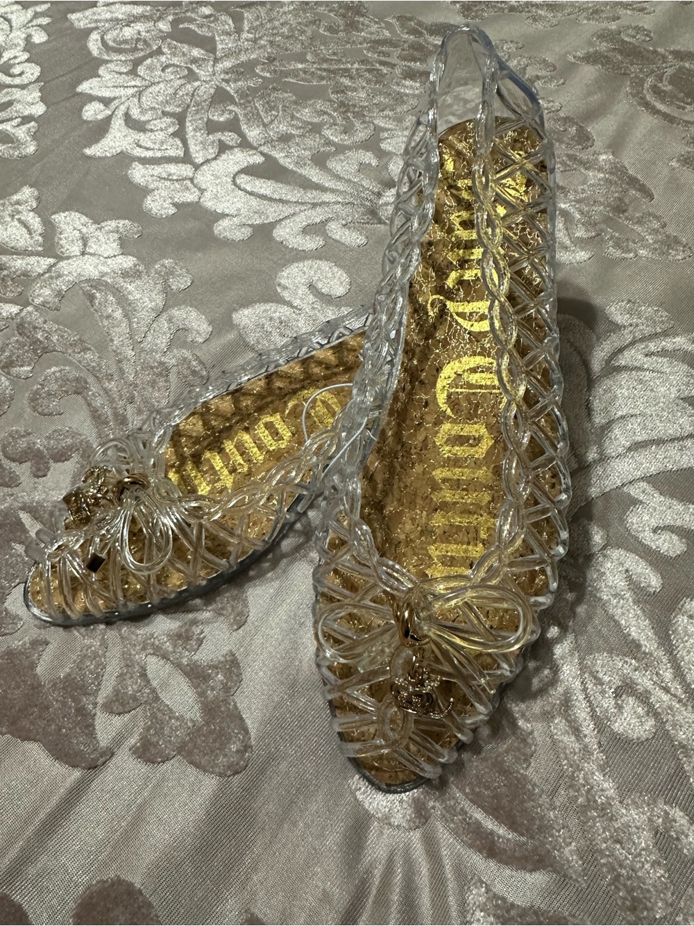 Juicy Couture Clear Jelly Ballet Flats with Gold Insole and charm -Size7